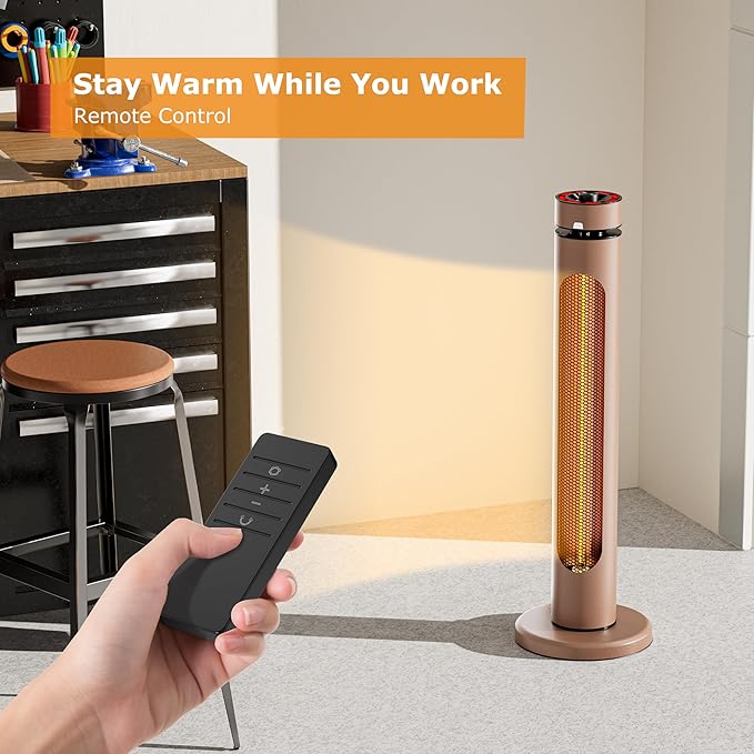 Portable Heater Outdoor Infrared 1500W 8 Heat Levels 8H Timers Carbon Fiber Tube Tip-Over&Overheat Protection IP45 Waterproof Electric Garden Heater, Deep Brown