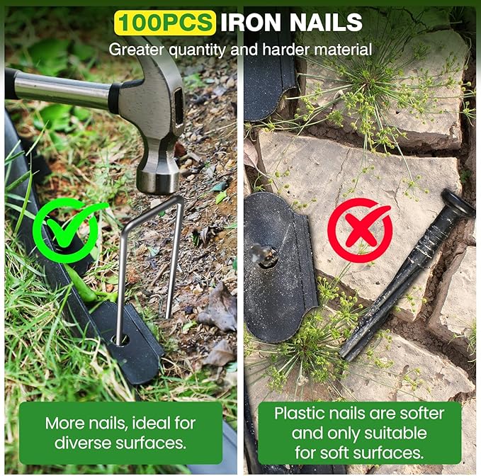 4in Tall,66ft Landscape Edging Kit with 100pcs Metal Spikes,Reinforced Rib Design,No-Dig Flexible Plastic Edge Border for Landscape, Lawn,Garden,Flower Beds,Yard,Paver,Playground, Fence,Pathway,Black
