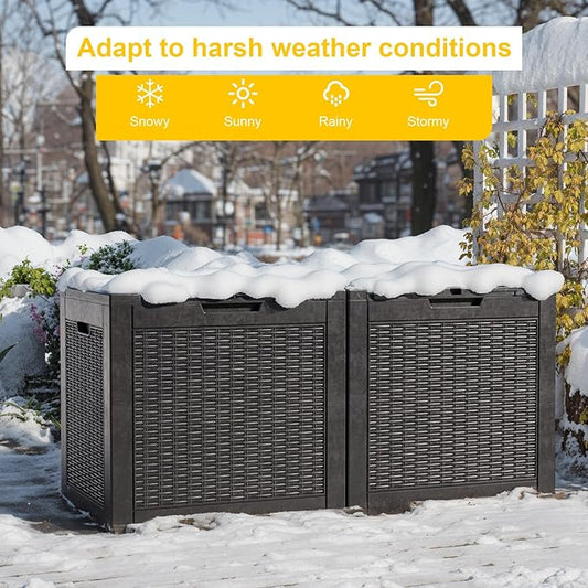 ROJIK 30Gallon Outdoor Storage Box - Waterproof Patio Furniture Deck Box, Garden Tools, Cushions, Pool Accessories Storage Bench with Lockable Lid and Side Handles (Black Rattan, 30 Gal)