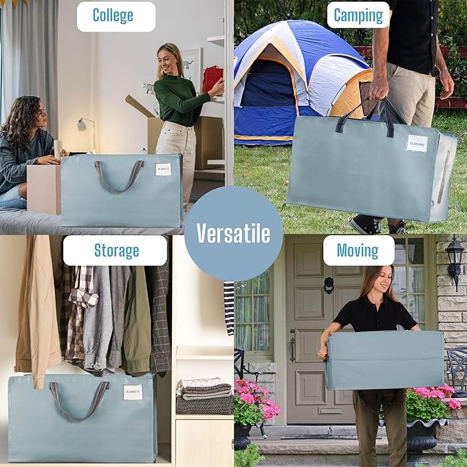 VENO 6 Pack Moving Bags and Large Christmas Decoration Storage Bins with lids. Alternative to Moving Boxes, Packing Supplies for College. Heavy Duty Totes (Light Blue Matte, 6 Pack)
