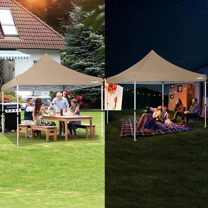COBIZI 10x10 Pop Up Canopy with 3 Sidewalls, Canopy Tent 10x10 for Parties, Backyard, Commercial, Waterproof and Portable Instant Shelter UV50+ Ez Outdoor Canopy Gazebo with 4 Sandbags(Khaki)
