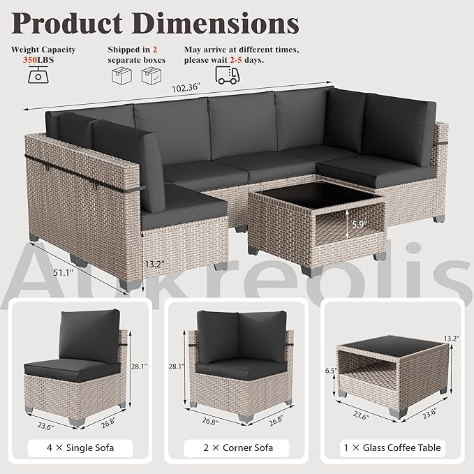 7 Pieces Patio Furniture Set, Outdoor Sectional Wicker Sofa with Thick Cushions and Storage Coffee Table, Rattan Patio Conversation Sets for Deck Yard Poolside, Black