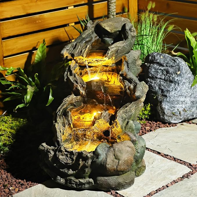 Bumilgar 42.1 Inches Garden Outdoor Water Fountain - Mutiply Tiered Cascading Fountains Outdoor Decor with LED Lights and Pumps for Garden, Patio, Porch, Backyard, Deck, Pond and Home Art Decor