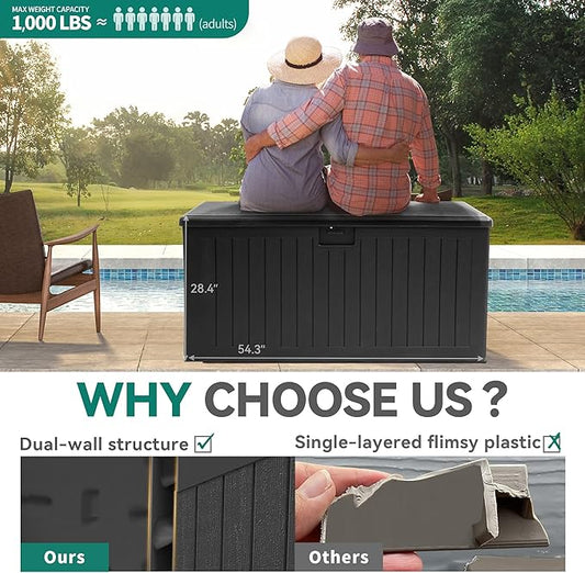 YITAHOME 150 Gallon Large Deck Box with Side Handles, Outdoor Double-Wall Storage for Patio Furniture Cushions, Garden Pool Accessories, Waterproof & Lockable