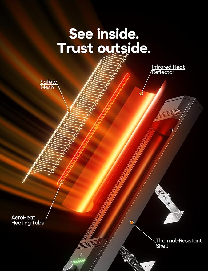Patio Heater for Outdoor Use, 34.2" Electric Overhead Heaters, 1500W, Wall Mount Infrared Heater, 9 Levels Heating with Remote, 9H Timers, IPX5 Waterproof, Garage, Restaurant Backyard, Black