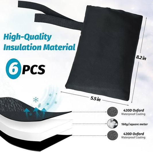 Outdoor Faucet Covers for Winter 6 Pack Freeze Protection Insulated Anti-Freeze Waterproof Material,Reusable Faucet Cover Socks for Various Faucet Spigot,Pipe,Garden Hose Bib