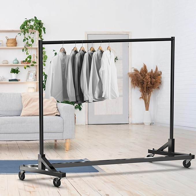 Simple Houseware Industrial Grade Z-Base Garment Rack, 500lb Load with 62 Inches Extra Long Bar, Black