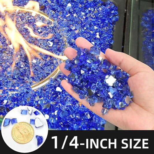 20 Pounds Fire Glass 1/4 Inch High Reflective Tempered Firepit Glass Rocks for Fireplace, Fire Pit Table, Fire Bowl and Landscaping (Cobalt Blue)