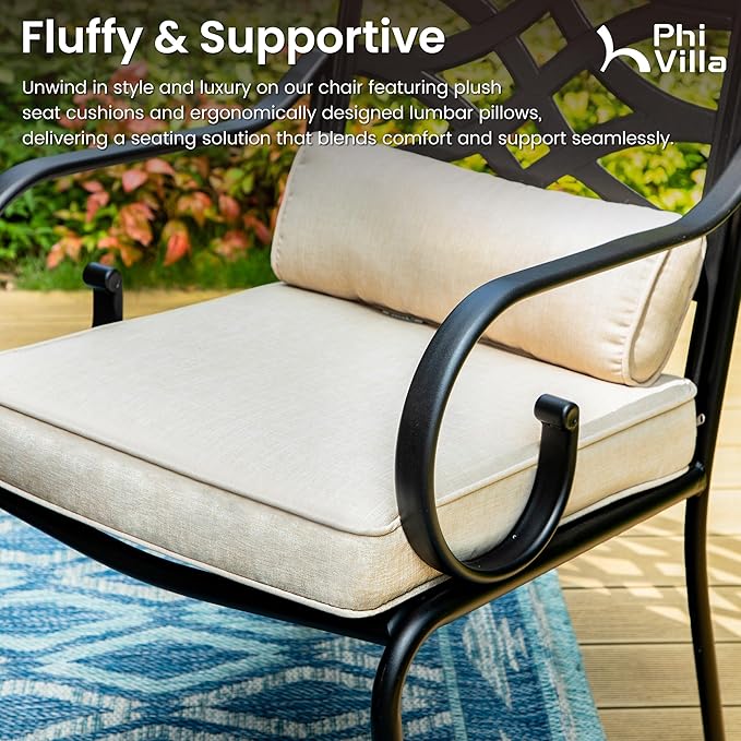 PHI VILLA Patio Dining Set for 4, 5 PCS Outdoor Dining Sets - 1 Square 37"x37" Dining Table (1.57" Umbrella Hole) & 4 Patio Dining Chairs,Metal Patio Furniture for Outdoor Kitchen Lawn and Garden
