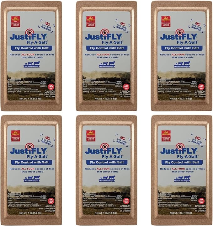 JustiFLY Fly-A-Salt Cattle Fly Control Block with Salt, 4 lb 6 Pack