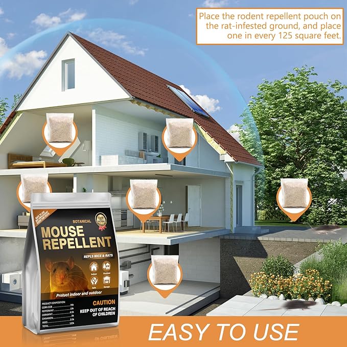 Mouse Repellent Pouches,24 Pack Natural Rodent Repellent for Indoor Use - Keeping Mice Out of Home, Car, Garage & Attic, Safe for Humans and Pets