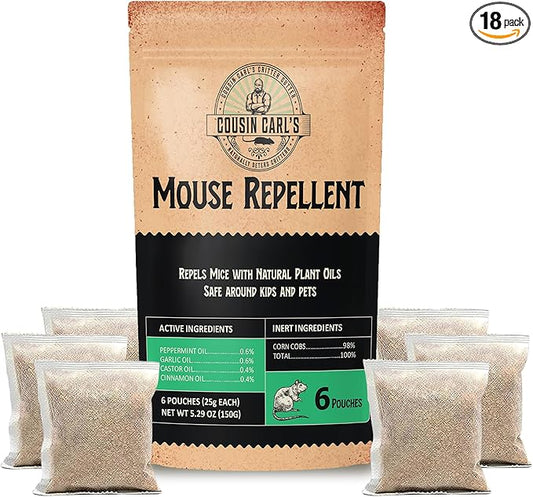 Cousin Carl’s Natural Mouse Repellent Pouches – Plant-Based Pest Control Formula (18-Pack)