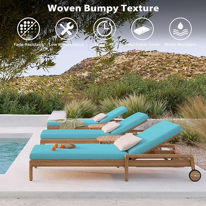 Sundale Outdoor Olefin Chaise Lounge Cushion Set of 2, Water-Resistant Patio Lounge Chair Cushion, Thick Lounger Pad with 4 Straps Teal, 80 x 26 x 4 Inches