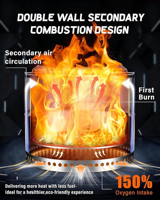 YEFU Smokeless Firepit Foldable 17.7in: Portable Fire Pit for Outside Wood Burning - Outdoor Camping Patio Bonfire Pit with Removable Ash Pan Easy to Carry & Clean