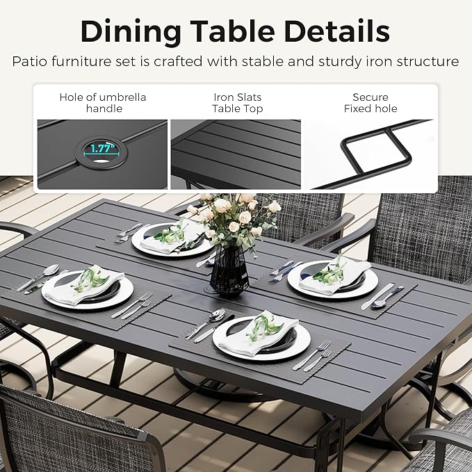 7-Piece Outdoor Dining Set, Patio Furniture Set with Textilene Swivel Chairs, Outdoor Table & 6 Chairs for Garden, Backyard, Poolside, Deck, Charcoal