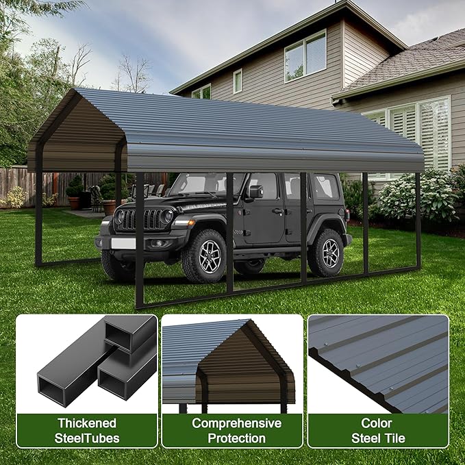 RV Metal 20x20FT Carport Canopy Heavy Duty Carports Kits for Garage,Aluminum Car Ports with Steel Shelter Frame Cover for 2 Car or Boats