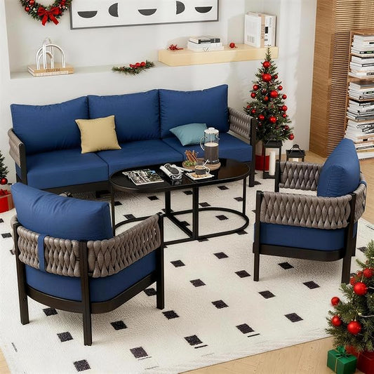 5-Piece Patio Conversation Sets, Armchairs & Coffee Table&Cushions, Deep Seating Modern Furniture Set,Garden, Balcony & Backyard