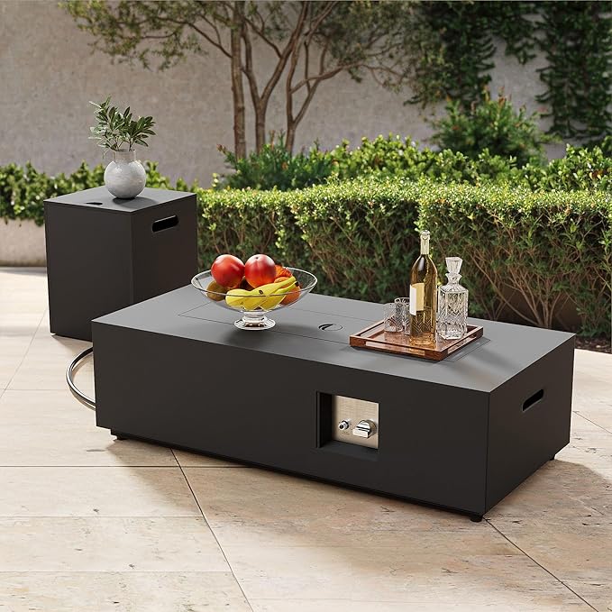 Outdoor Fire Pit Table Propane Gas Fire pits &Outdoor Fireplaces 42″ Rectangular Firepit Table, 50,000 BTU Fire Table for Patio Set (Black)