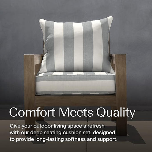 Honeycomb Outdoor Deep Seat, 24 x 23, Cabana Stripe Stone Grey Chair Cushion for Patio Furniture