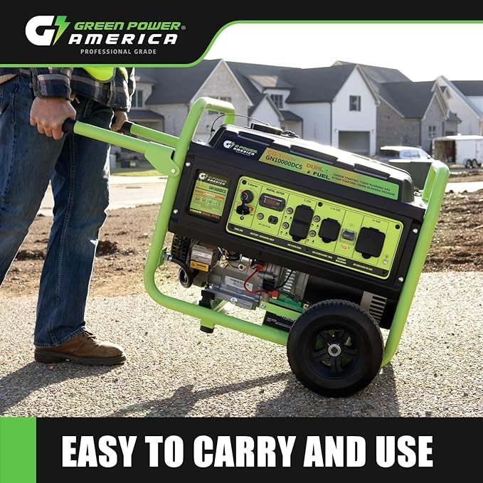 Green-Power America Dual Fuel Portable Generator 10000 Watt,Gas or Propane Powered,Electrical/Recoil Start, Equipped with CO-Seizer CO Protection System
