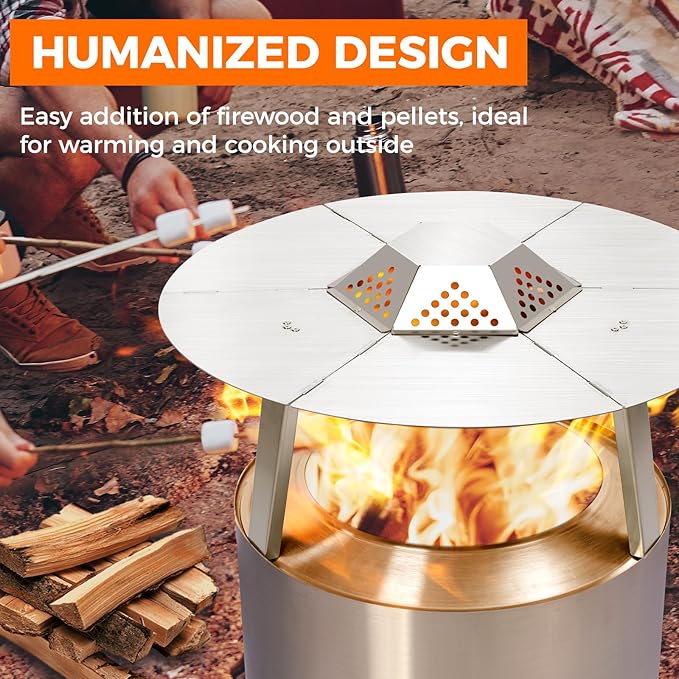 Fire Pit Heat Deflector for Solo Stove Yuokon 1.0/2.0 and Other 27" Fire Pit, with 3 Legs 304 Stainless Steel for Solo Stove Accessories, for Outdoor Firepit Captures and Redirects Warmth.