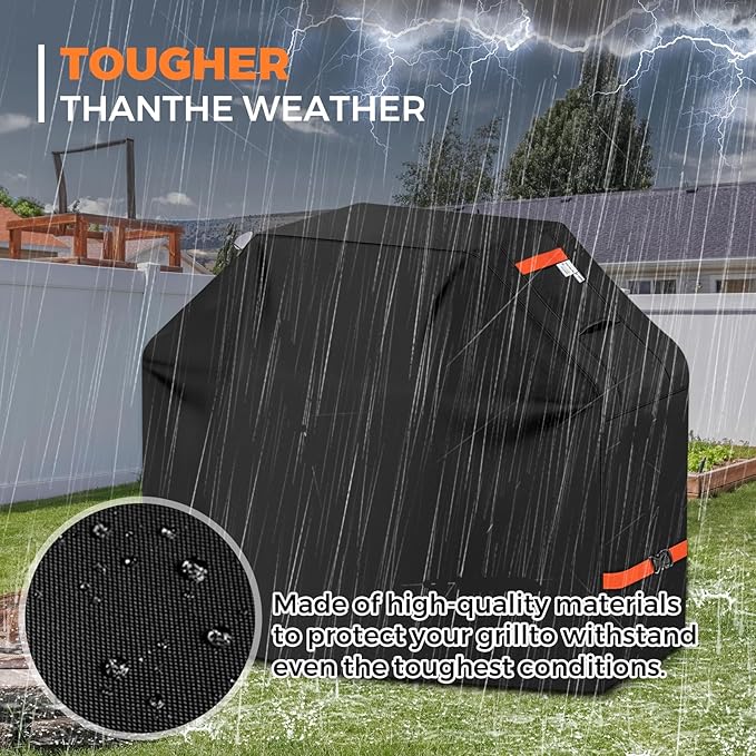 Kiafmol Grill Cover for Outdoor Grill 600D Heavy Duty 64Inch Waterproof,UV & Fade Resistant,BBQ Cover with Adjustable Straps,BBQ Grill Cover for Weber,Blackstone,Charbroil etc,Black