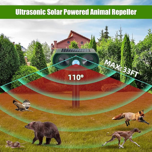 4 Pack Ultrasonic Animal Repeller Outdoor Cat Repellent Solar Deer Repellent Devices Waterproof, Motion Activated Animal Deterrent Devices to Scare Cat Squirrel Rabbit Raccoon Skunk for Yard Garden