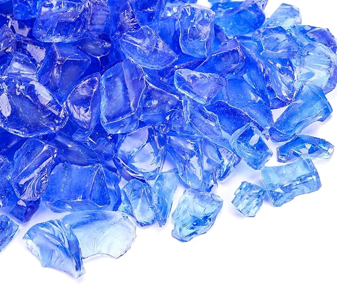 GRISUN Blue Fire Glass for Fire Pit - 1/2 Inch 20 Pounds Tempered Glass Rocks for Natural or Propane Fireplace, Safe for Outdoors and Indoors Firepit Glass