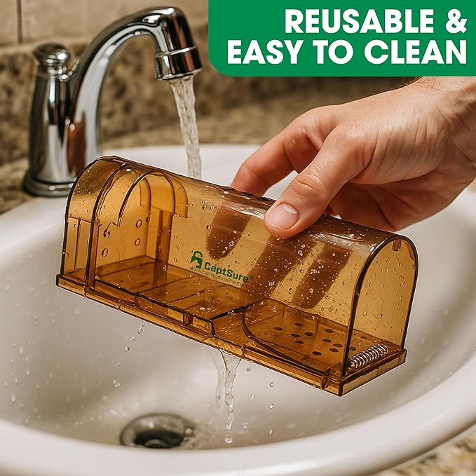 CaptSure 2-Pack Humane Mouse Traps Indoor for Home - Small Live Mouse Trap Catch and Release, Mice Traps for House Indoor & Outdoor - Reusable Catcher & No Kill Traps for Rodent/Voles