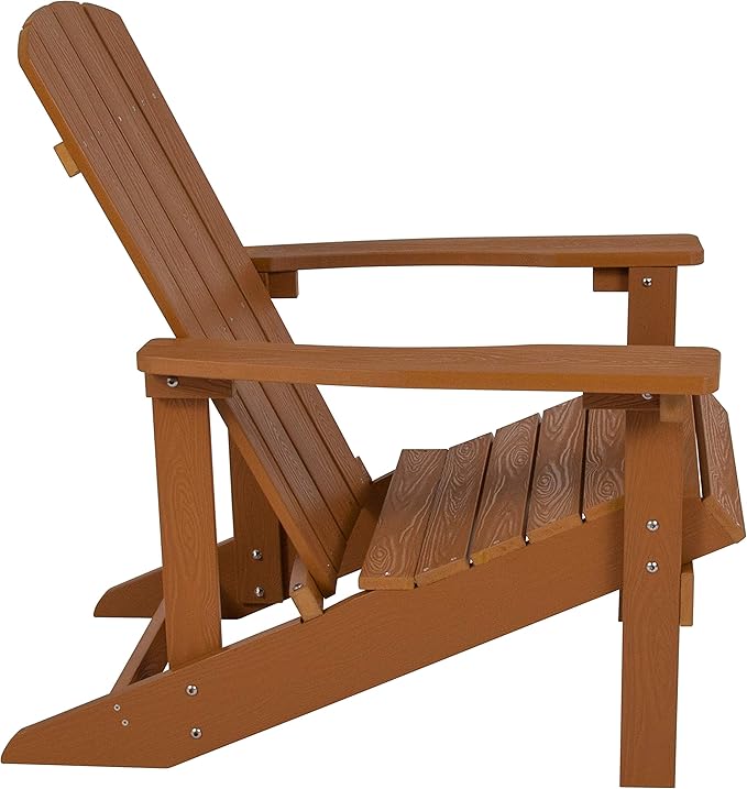 EMMA + OLIVER Campfire Set - Two Teak Poly Resin Adirondack Chairs - 29" Star and Moon Fire Pit with Mesh Cover - Weather Resistant - Wood Burning Fire Pit