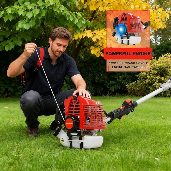2025 New Gas Weed Wacker, 52cc 5-in-1 Gas Weed Eater, String Trimmer, Hedge Trimmer, Pole Chainsaw with Extension Pole,Brush Cutter, Multi Functional Trimming Tools for Home Yard Garden (Orange)