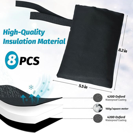 Outdoor Faucet Covers for Winter 8 Pack Freeze Protection,Insulated Anti-Freeze Waterproof Material Reusable Faucet Cover Socks for Various Faucet Spigot,Pipe,Garden Hose Bib