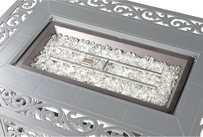 Rectangular 48 in. x 36 in. Aluminum Propane Fire Pit Table, Glass Beads, Two Covers, Lid, 57,000 BTUs in Grey Finish