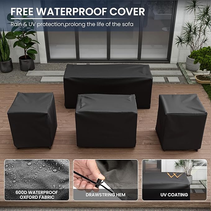Amopatio Patio Furniture with Fire Pit, 6 Pcs Aluminum Outdoor Sectional Metal Patio Sofa Sets with Aluminum Fire Pit Table for Backyard,Dark Grey&Blue(Included Waterproof Covers)