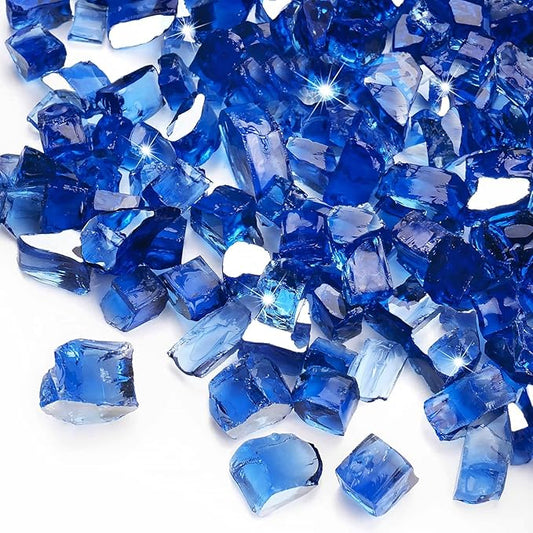 35 lbs Fire Glass for Propane Fire Pit, 1/2 Inch Fire Pit Glass Rocks for Gas Fireplace, Reflective Glass Rocks for Fire Pit Table, Cobalt Blue