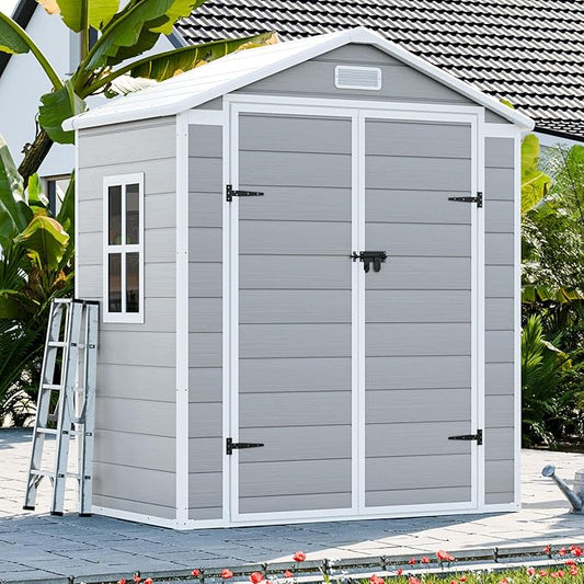 6x3 Shed Resin Outdoor Storage with Floor Included, Waterproof Lockable Small Plastic Garden Tool Sheds Cabinet
