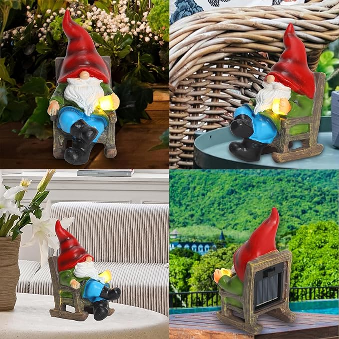 halp·ssfm Garden Gnome Statue Solar Light Miniature Outdoor Decor Gnome Figurine for Outdoor Indoor Home Lawn Yard Balcony Porch Patio for Women Mom Grandma 3.54"x2.36"x4.72"