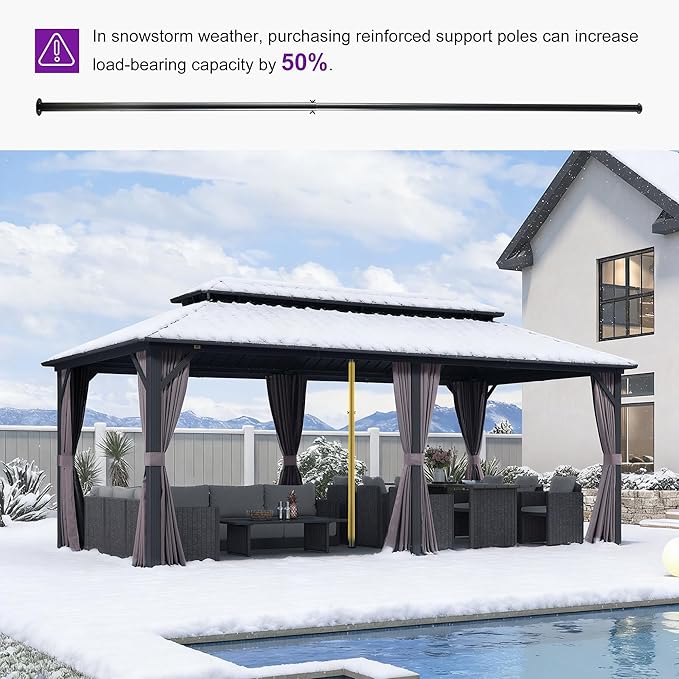PURPLE LEAF 10' X 20' Permanent Hardtop Gazebo Aluminum Frame with Galvanized Steel Double Vented Roof Includes Removable Netting and Curtains with Hooks for Garden Patio Lawns Grey