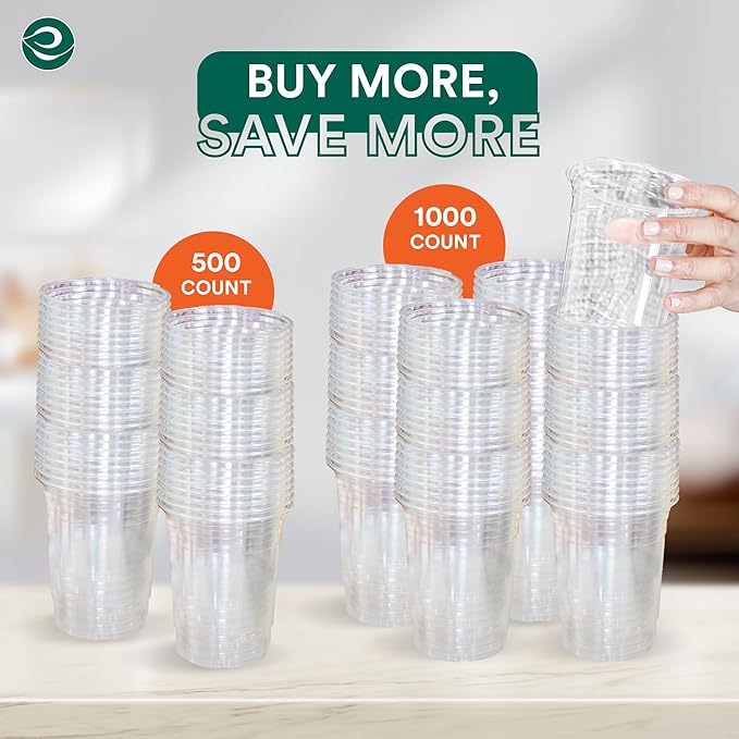 ECO SOUL 100 Pack Compostable Party Cups 16 oz Plant-Based Disposable Clear Cold Cup for Wine, Coffee, Smoothie & Soda Drinks | Cocktail Parties & Birthdays | Non-Toxic & BPA-Free Zero Plastic Glass