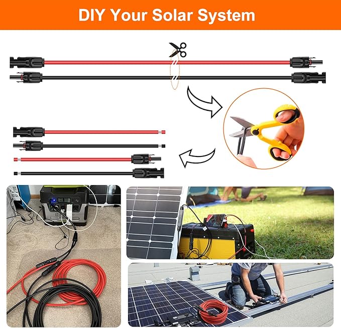 20Ft Solar Extension Cable 12AWG, 20 Feet Solar Panle Extension Wires Both End with Solar Connector for Solar Systems, Car, RVs, and Boats
