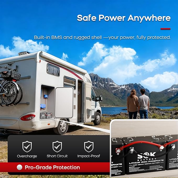SOK Battery 12V 280Ah LiFePO4 Lithium Iron Phosphate Deep Cycle Battery, Low Temperature Disconnect Built-in Heater Perfect for Your RV or Solar and Wind Off-grid Applications