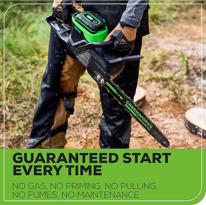 Greenworks 82V 16" Brushless (2.4 kW) Cordless Chainsaw (225 Cuts Per Charge), 4.0Ah Battery and Dual Port Rapid Charger (Great For Landscapers and Professionals