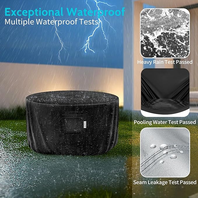 30" Round Fire Pit Cover – Heavy-Duty Waterproof Oxford, Buckle Straps, Air Vents & Drawstring – Windproof & UV-Resistant for Worry-Free Year-Round Protection on Patio Fire Pits & Tables