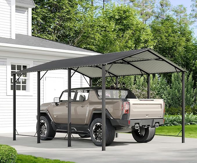 Aoxun 10x15 FT Metal Carport, Heavy Duty Carport Canopy with Reinforced Frame and Enhanced Base, Outdoor Car Canopy for Pickup Trucks, Cars, SUVs, Tractors and Boats