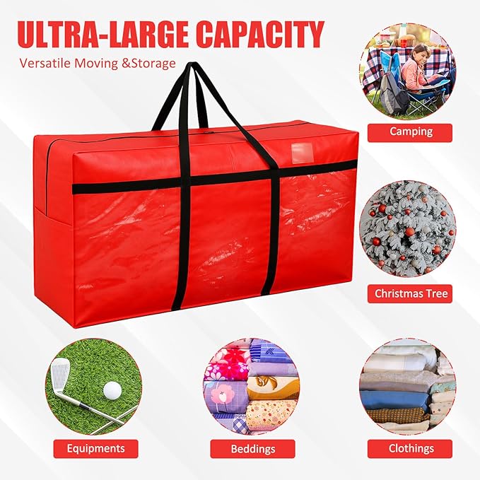 Windyun 4 Pack 98 Gallon Extra Large Storage Bags XXL Moving Bags with Zipper Handles Heavy Duty Jumbo Big Tote Box for Christmas Tree Storage 4, 5, 7.5, 9, 10, 12 ft Skeleton College Dorm(Red)