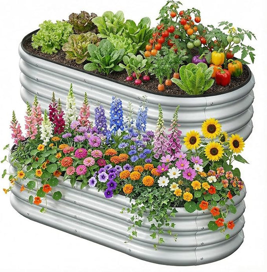 4x2x1 FT Raised Garden Bed Kit, Metal Planter Box Outdoor, Planters for Outdoor Plants, Flower, Vegetables, Herbs (Silver,2PCS)
