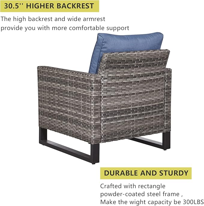 HUMMUH 5 Piece Outdoor Furniture Set with Fire Pit Table 41in 55,000 BTU,Wicker Outdoor Conversation Sets -Patio Chairs Set of 2 Patio Sofa for Porch,Garden,Backyard