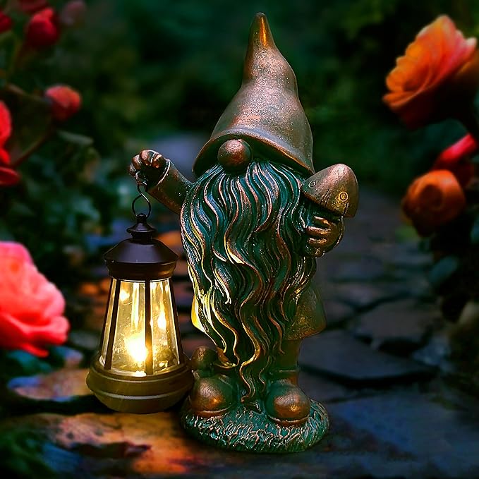RCTTICUU Gnomes Garden Statue Outdoor Décor with Solar Lights Lantern,Gnome Solar Light Figurines Outside Decorations for Yard，Lawn Patio, Balcony, Unique Housewarming Gifts