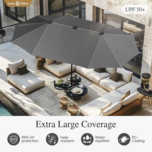 Sophia & William 13ft Outdoor Patio Umbrella for Table, Large Double-sided Umbrella for Garden, Deck, Pool, Light Gray