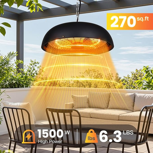 Infrared Electric Patio Heater, 1500W Outdoor Heaters for Patio with Overheat Protection,1500W Hanging Ceiling Mounted Infrared Patio Heater with IP55,Cord-Free Design (black)